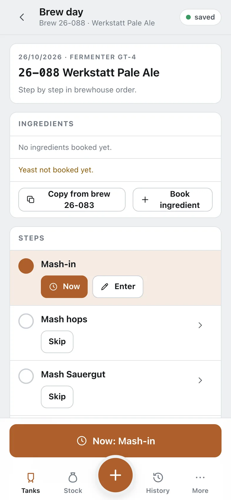 Brew day flow in Brewlog