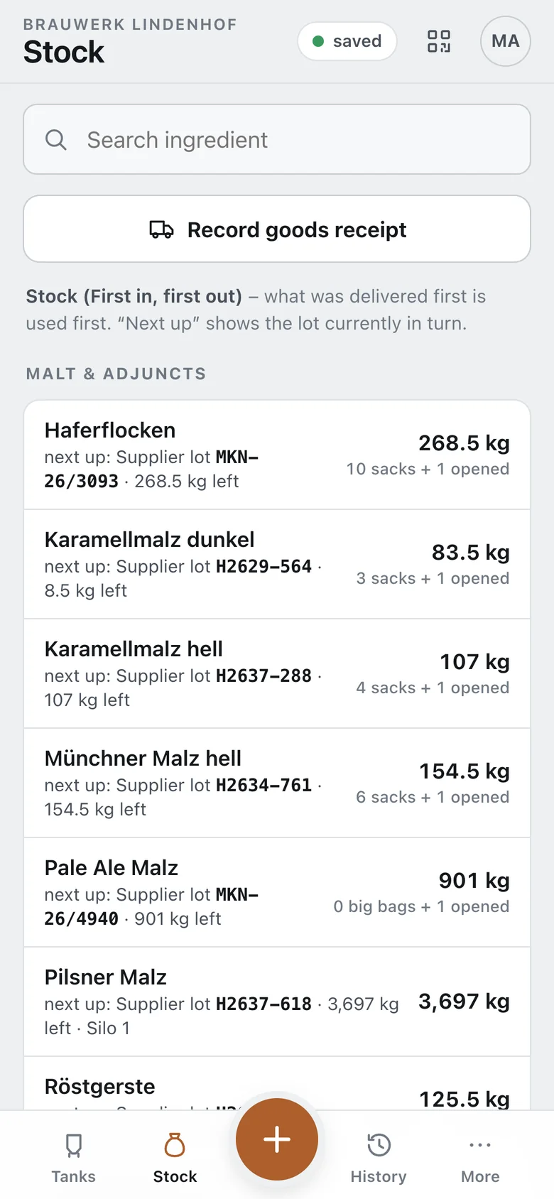 Inventory in Brewlog