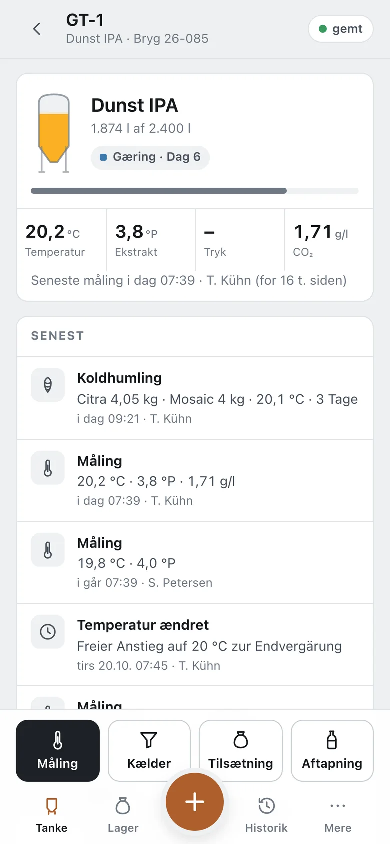 Tankvisning GT-1 i Brewlog